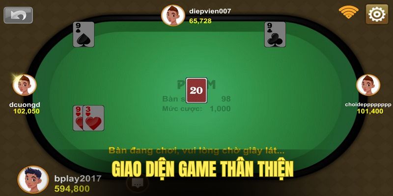 Giao diện đánh bài online thân thiện, dễ chơi